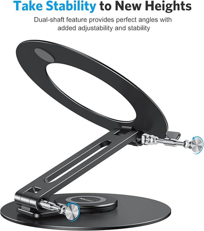 OMOTON Adjustable Laptop Stand with 360 Rotating Base, Ergonomic Laptop Riser for Collaborative Work, Dual Rotary Shaft Fully Foldable for Easy Storage, Fits All Laptops up to 16 inches, Black