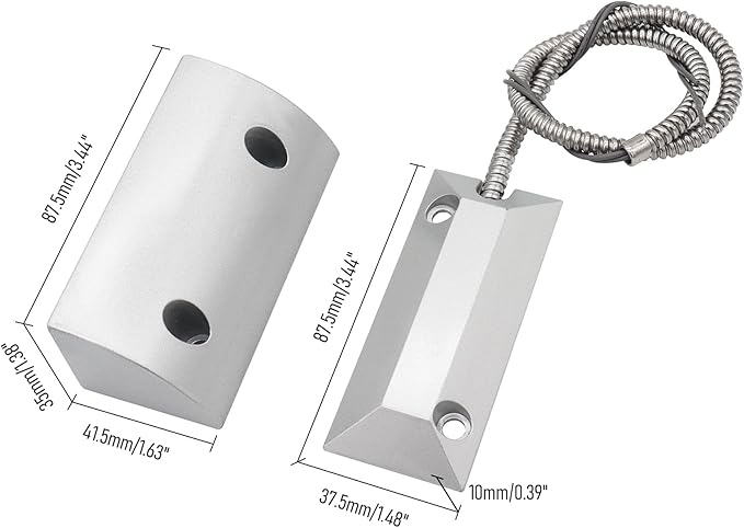 Magnetic Reed Switch Wired Surface Mount Normally Closed NC Contact Sensor Alarm Magnetic Door Switch with 2 Wires, Zinc Alloy Sliver, OC-59