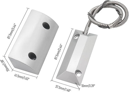 Magnetic Reed Switch Wired Surface Mount Normally Closed NC Contact Sensor Alarm Magnetic Door Switch with 2 Wires, Zinc Alloy Sliver, OC-59
