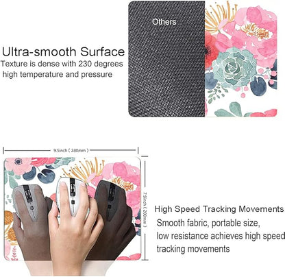 Mouse Pad, Premium-Textured Mouse Mat, Non-Slip Rubber Base Mousepad for Laptop, Computer & PC,9.5×7.9 in,Pink Green Flower