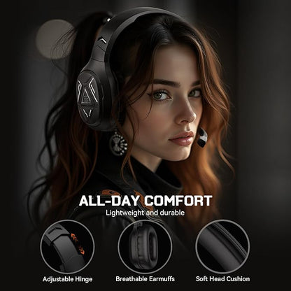 EKSA 2.4GHz Wireless Gaming Headset with Noise Canceling Microphone for PS5, PC, PS4 Bluetooth Gaming Headphones with USB & Type-C Connector, 52Hrs Battery PC Headset for Switch, Laptop, Mobile, Mac