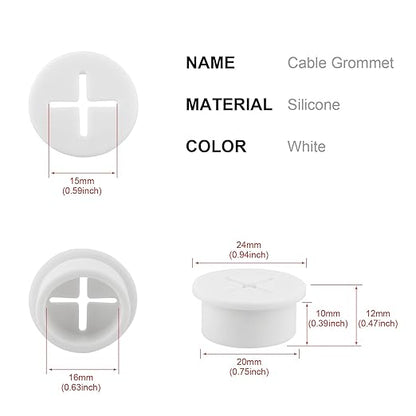 Desk Grommet,3/4 Inch Flexible Rubber Grommets, Silicone Cable Cord Grommet Wire Hole Cover for Desk, Table and Other Furnitures(12Pack)