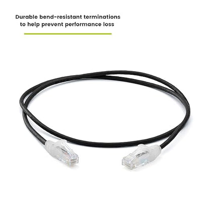 TRUECABLE Cat6 Component Rated Patch Cable, Unshielded (U/UTP), 3ft, Black, 28AWG Solid Copper, Snagless 10G High-Speed Ethernet Cable, PoE++ 4PPoE 100W, UL Listed, RoHS-3, 5 Pack