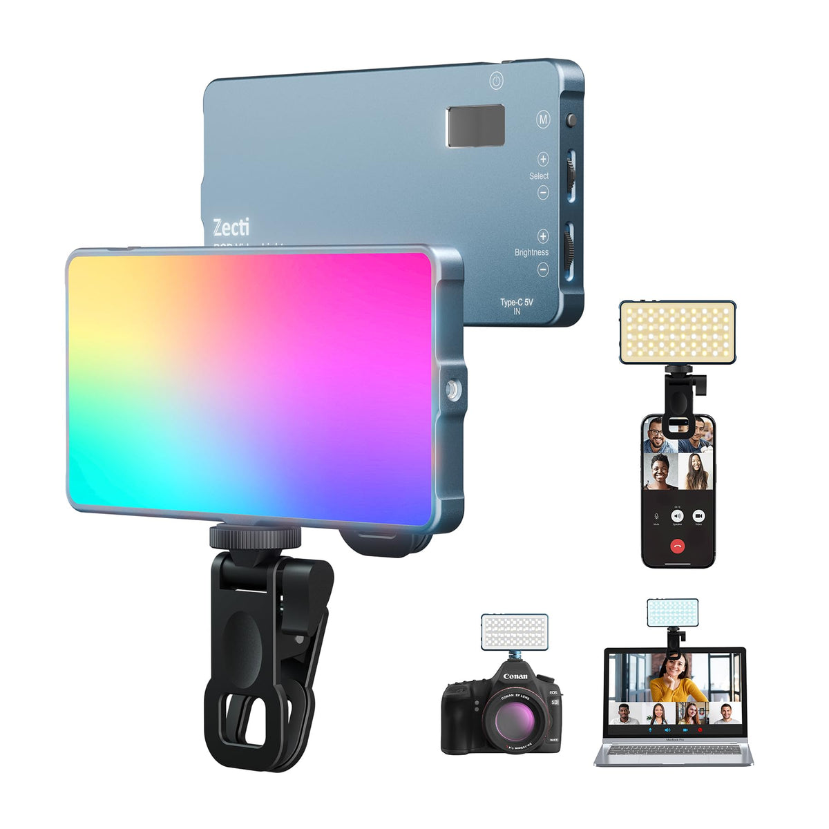 Selfie Light, 96 LED Phone Light with Metal Hotshoe & Clip, Rechargeable 2500K-8000K 360° Full Color 21 Scenes RGB Video Light for Phones, iPhone, Laptops, Cameras, Vlog, TikTok, Gifts for Women & Mom