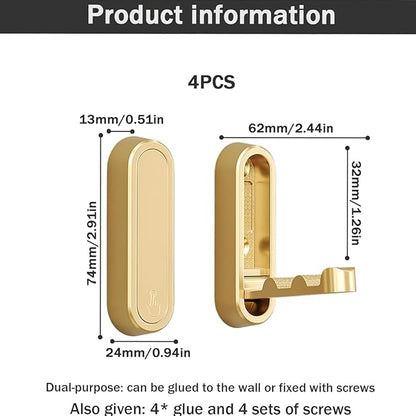 4PCS Gold Foldable Wall Hooks, Metal Folding Hooks Wall Mount, Easy Installation, Suitable for Bathroom Kitchen, Flip Down Hook for Wal l Hanging Coat, Bag, Towel, Key, Hat (Gold)