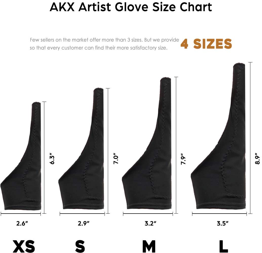 AKX Artist Glove Small - 2 Pack Palm Rejection Drawing Gloves for Graphic Tablet, iPad - Smudge Guard, Reduce Friction, 1-Finger, Elastic Lycra, Good for Left and Right Hand, Black | AK-01