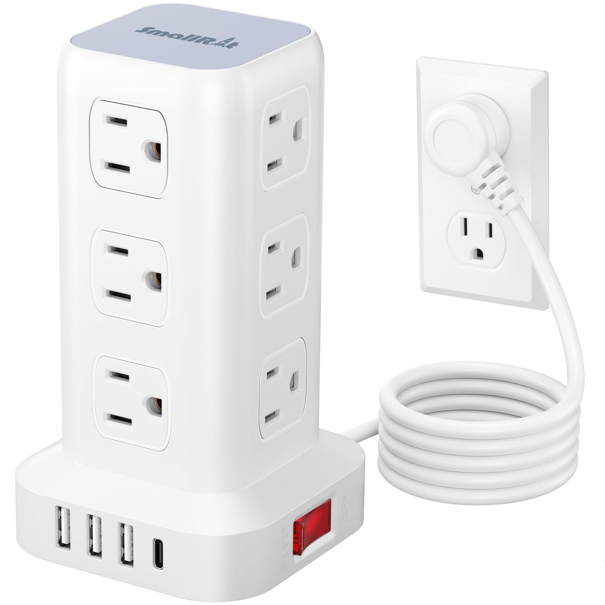 Power Strip with 12 Outlets 4 USB (1 USB C), 6.5Feet Extension Cord with Multiple Outlets, Charging Station, Power Strip Tower, Home Office Desk Supplies