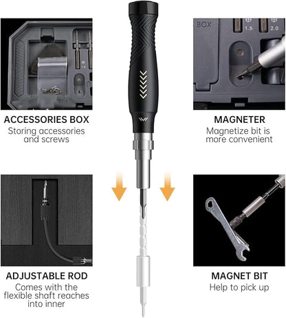 145-in-1 Precision Screwdriver Set Professional Mobile Phone and Computer Repair Kit with Torx, Star, Pentalobe, Hex Small Magnetic Screwdriver Bits, Suitable for MacBook, iPhone, Watch, Camera