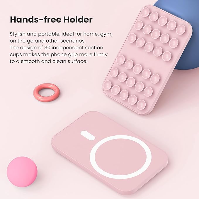 Patented Magnetic Sticky Phone Suction Grip Mount for MagSafe Case,Magnet Silicone Portable Stand Holder for iPhone 16/15/14/13/12 Series and Android, Hands-Free Selfies and Videos,Chalk Pink