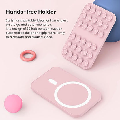 Patented Magnetic Sticky Phone Suction Grip Mount for MagSafe Case,Magnet Silicone Portable Stand Holder for iPhone 16/15/14/13/12 Series and Android, Hands-Free Selfies and Videos,Chalk Pink