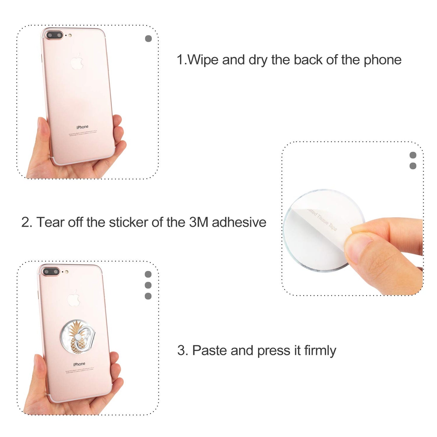 Bonoma Cell Phone Ring Holder, 3-Pack 360 Degree Rotating Universal Phone Ring Grip Finger Ring Stand Compatible with Smartphones and Tablets - Pineapple