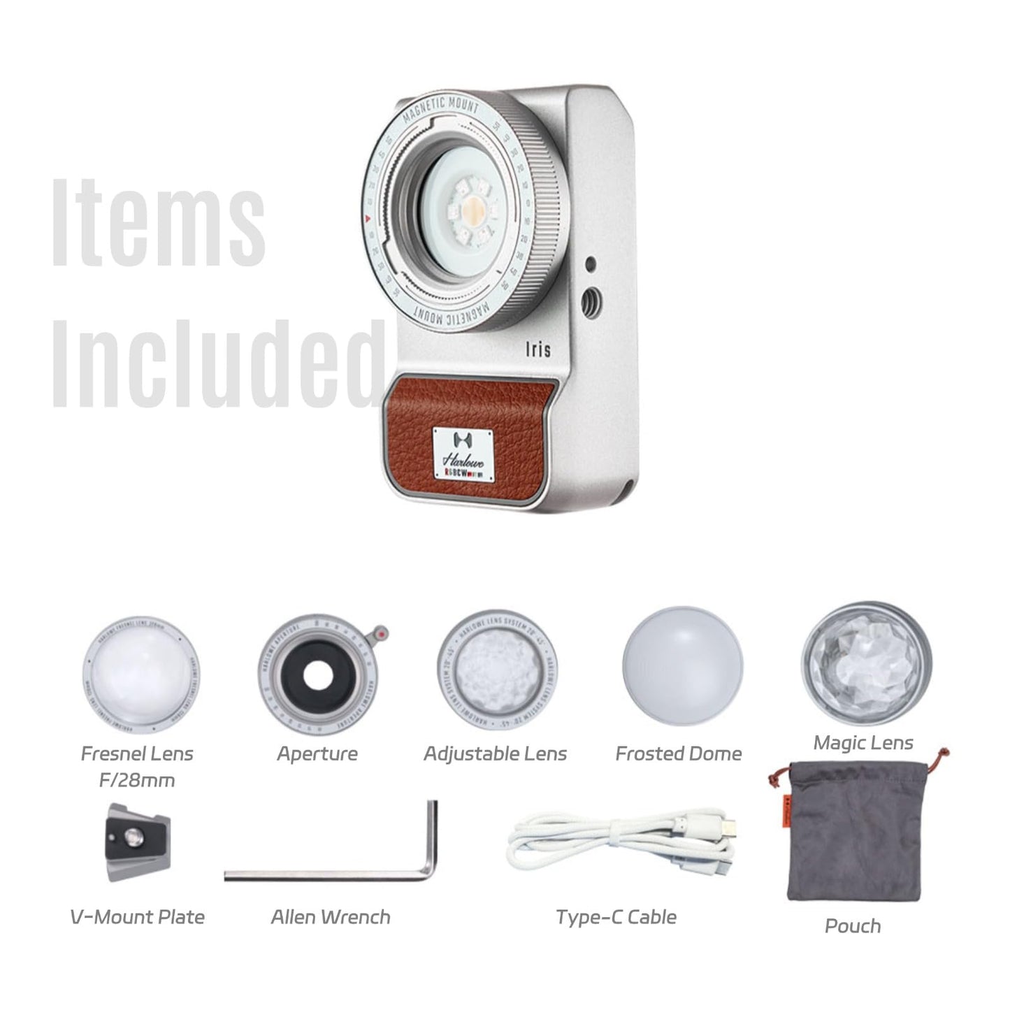 Harlowe RGBCW Photography Lighting 5W Mini Studio Light for Video Recording, Photography and Streaming, 1700K-10000K CRI/TLCI 96+, IP54, App Control, Iris 5 Spectra Creator Kit