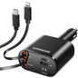Retractable Car Charger 4 in 1 Fast Car Phone Charger Adapter with Type C & Apple Cords Compatible with iPhone 17/16/15/14/13/12/11, Galaxy, Pixel
