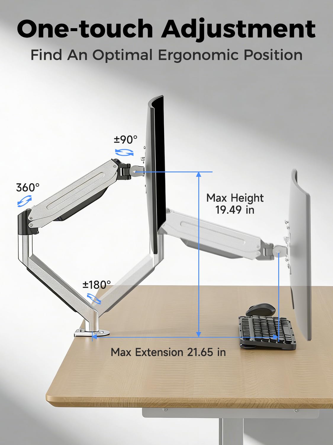 Suptek Single Monitor Mount,Adjustable Gas Spring Monitor Arm Desk Mount Stand Fits 17 20 22 23 24 26 27 32 33 35 36 inch,Holds up to 25 lbs, Silver(MD9S)