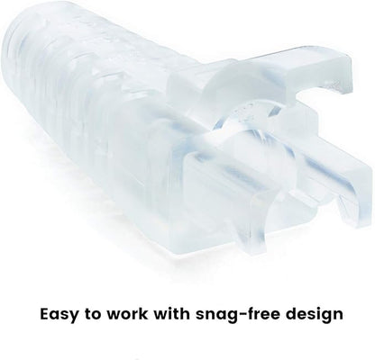 trueCABLE RJ45 Strain Relief Boots, Small 5.5 to 7.0mm Cut-to-Fit PVC Plug Cover, Transparent, 100 Pieces