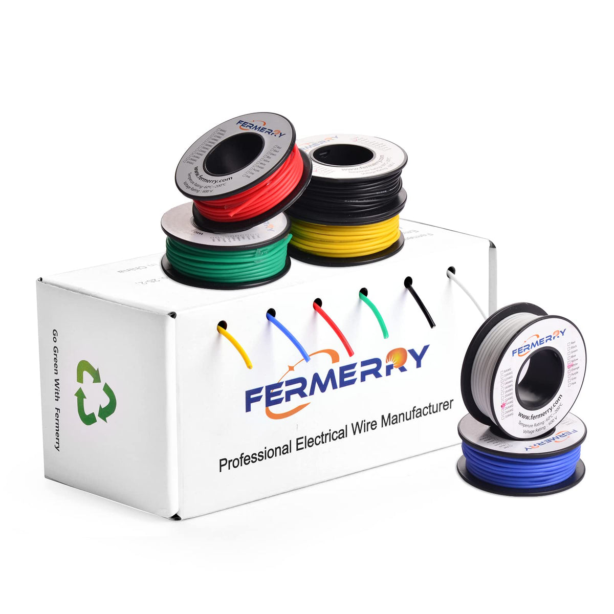 Fermerry 24 AWG Stranded Wire Spool 25ft Each 6 Colors