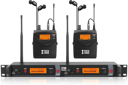 XTUGA RW2080 Wireless in Ear Monitor System Mono with 2 Bodypacks, Dual Channel Design IEM UHF System Stage Monitors Earphone 300Ft Range, 40 Frequencies for Band, Studio, Musicians, 902-928mhz