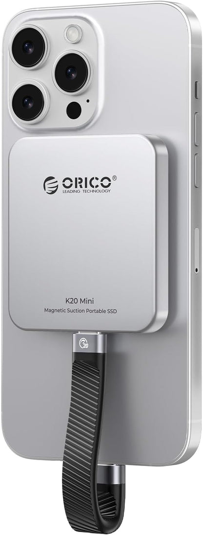 ORICO 512GB Magnetic External SSD, Aluminum Alloy, Up to 2000MB/s, 4K 120Hz ProRes HDR Record and Store, External Solid State Drive, Compatible with iPhone 16 Pro Max, Tablet, Computer - K20MINI