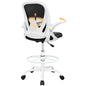 Drafting Chair Tall Office Chair with Flip-up Armrests, Adjustable Height, and Enhanced Lumbar Support - Ergonomic Rolling Stool, Back Support, and Adjustable Foot Rest Ring Light Blue