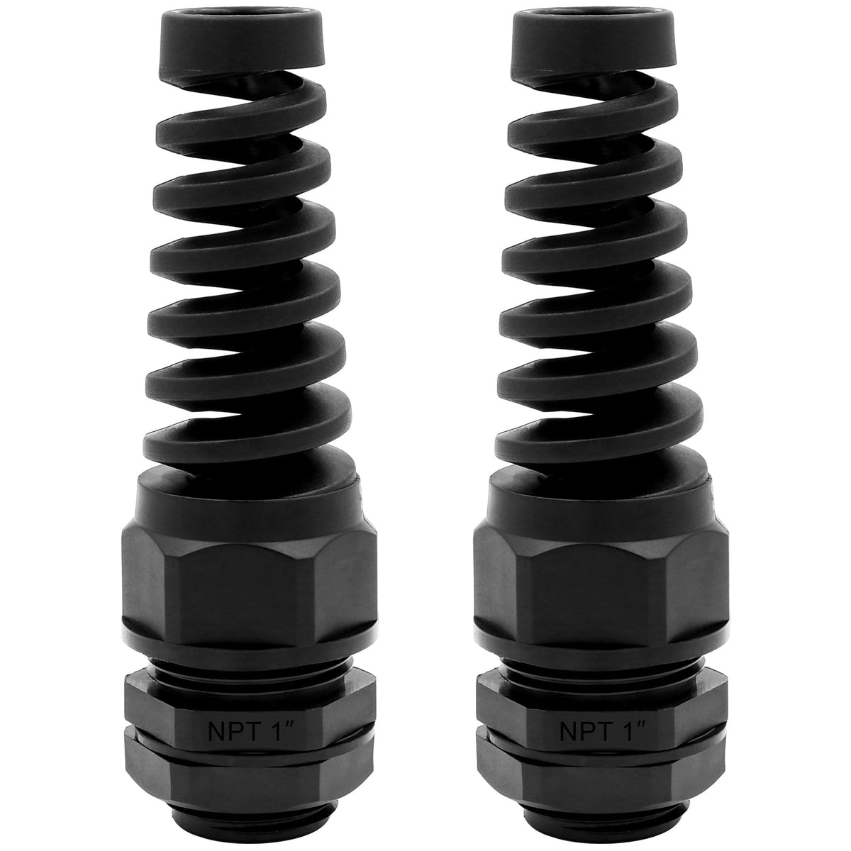 Strain Relief Cord Connector,LISTENJIALE 2Pcs NPT 1/4" Waterproof Cable Gland Flex Spiral Strain Relief Adjustable 4-8mm Cable Connector Nylon Joint with Gaskets(Black)