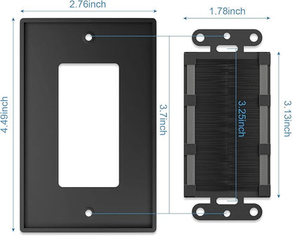 Iwillink Brush Wall Plate (10 Pack), Cable Pass Through Insert for Wires, Single Gang Cable Access Strap, Wall Socket for HDTV, Home Theater Systems - Black