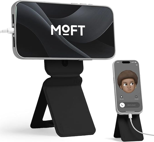 MOFT Phone Stand, Magnetic Phone Tripod Stand Stain-Resistant MOVAS Leather & Angle Adjustment & Strong Magnets Tripod for iPhone 17/16/15/14/13/12 (Included Metal Ring)-Jet Black