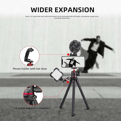 Famall Flexible Phone Tripod for GoPro, Mini Camera Stand with Remote, 1/4'' Screw with Phone Holder&Cold Shoe, Tripod Holder for iPhone Samsung Canon Nikon Sony Streaming Vlog Smartphone