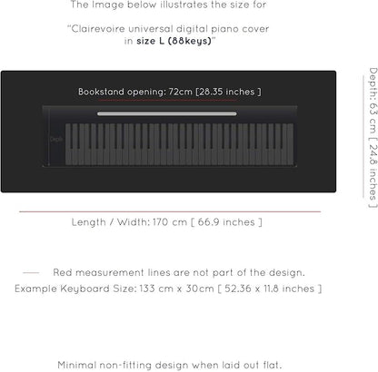 Clairevoire Piano Keyboard Dust Cover for 61 Keys to 88 Keys, Electric Pianos Cover, Digital Pianos Cloth Protection, Lightweight and Adjustable Closure,Ebony Black, L - Keyboard Piano up to 61" x 21"