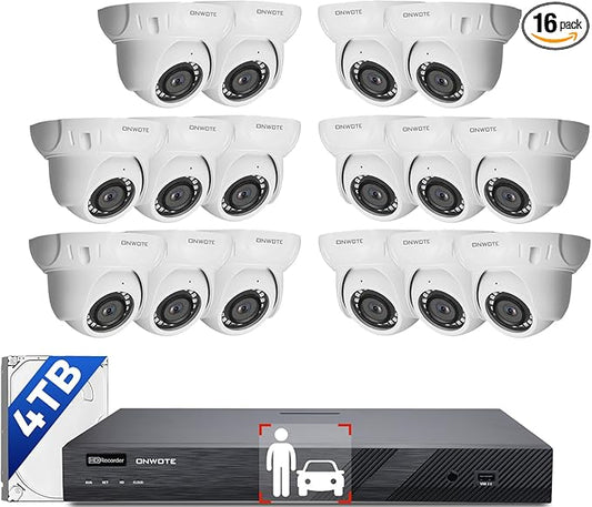 ONWOTE 16 Channel NVR PoE Security Camera System, AcuSearch, 12MP 4K 16CH Commercial NVR 4TB, 16x 5MP Wired Outdoor 122° IP Cameras with Audio, AI Detection, Total Cables 1280ft, CCTV Business Home
