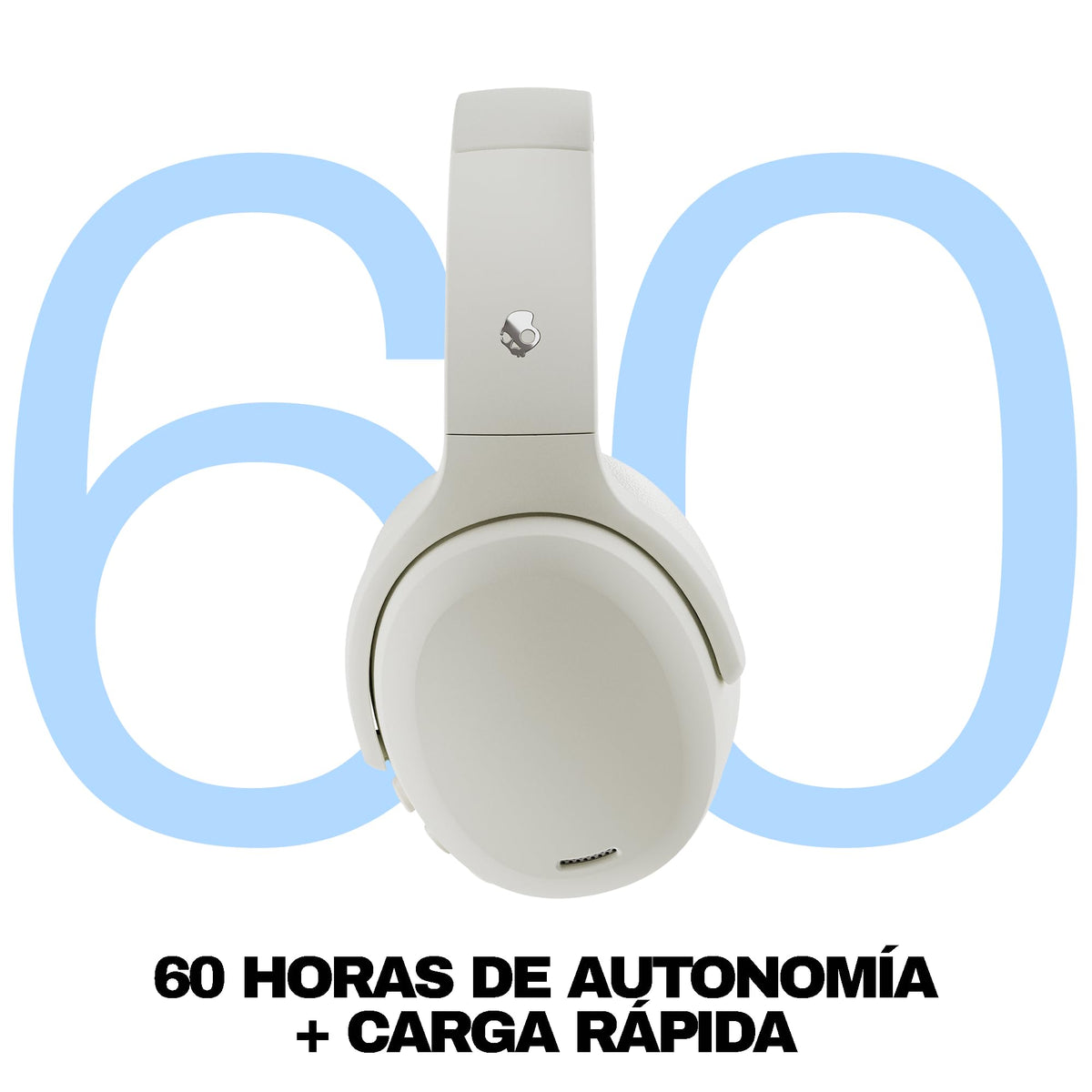 Skullcandy Crusher ANC 2 Wireless Over-Ear Bluetooth Headphones with Extra USB-C Charging Cable, Multi-Sensory Bass, Active Noise Cancelling, 60 Hours Battery, Microphone iPhone Android - Bone