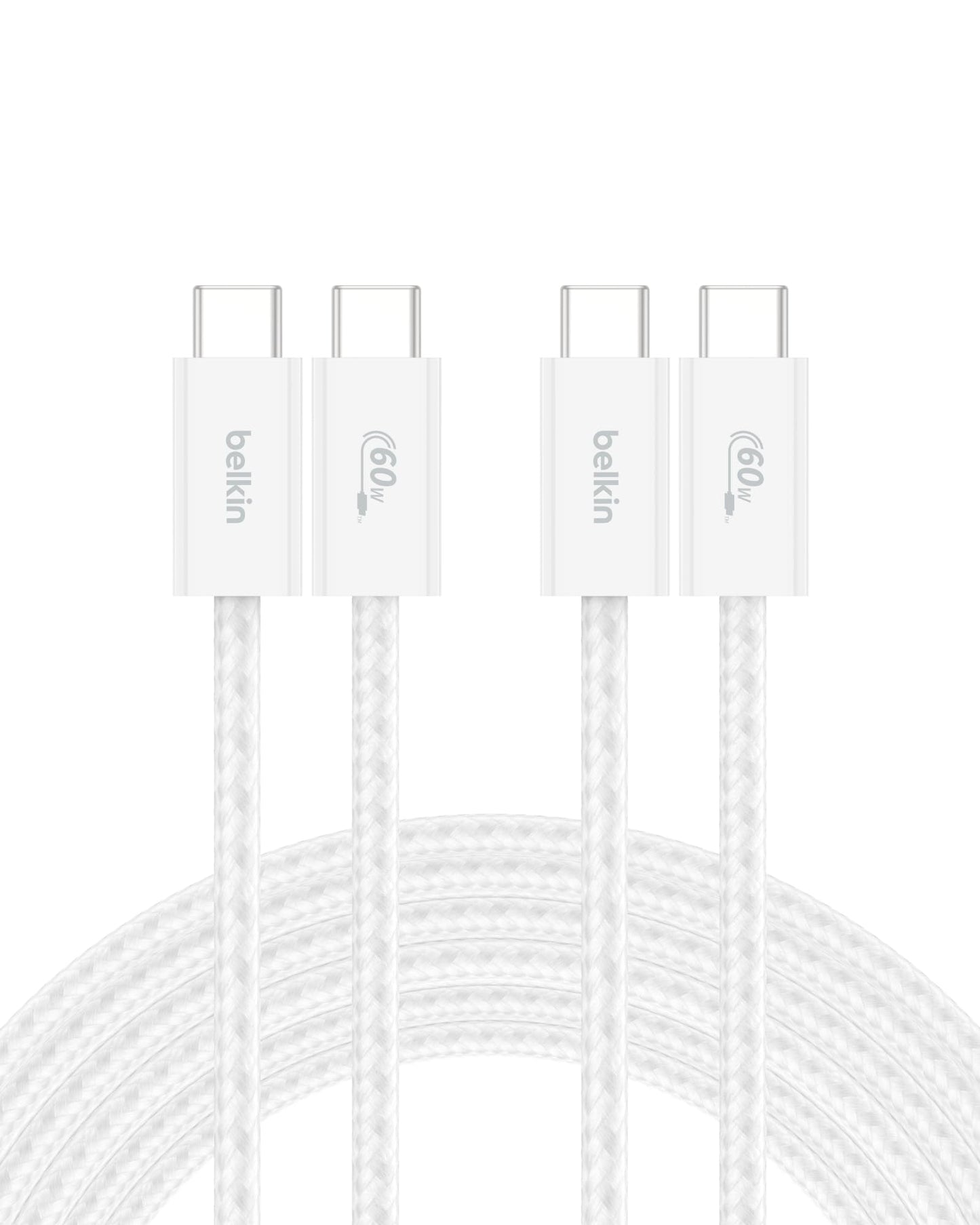 Belkin USB C to USB C 60W Braided Cable 2 Pack, 9.9ft iPhone Charger Cord