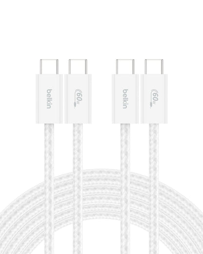 Belkin USB C to USB C 60W Braided Cable 2 Pack, 9.9ft iPhone Charger Cord
