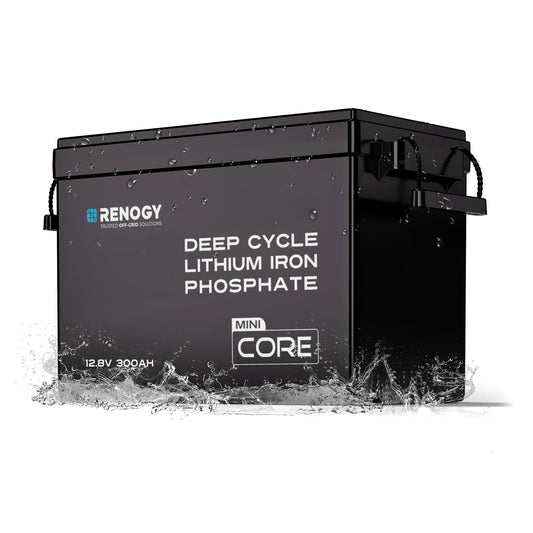 Renogy 12V 300Ah Mini Size LiFePO4 Lithium Battery, 200A BMS for Ultimate Safety, Deep Cycle w/Remote Monitoring Compatibility, Backup Power for RVs, Cabins, Marine, home storage - Core Series