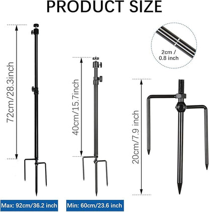 Trail Camera Mount,Height Adjustable (15.7"-28.3") & 360° Rotating Stake,Dual-Mode Base for Soft/Hard Ground Post,Game Cam Stand with 1/4"-20 Thread, Metal pole for Solar Panels,Hunting,Wildlife