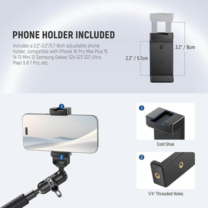 NEEWER 22" Magic Arm w Desk C Clamp, Overhead Camera Mount with Articulating Mic Boom Arm 1/4" 3/8" Threads for ARRI, Desktop Stand Holder for Phone Microphone Webcam Action Camera Video Light, UA057