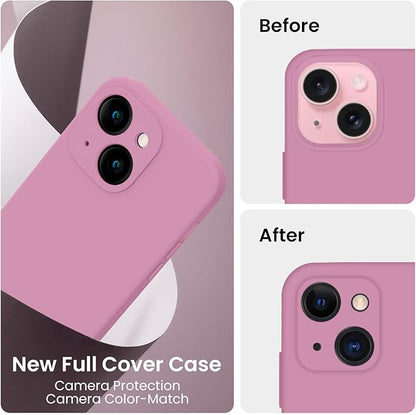 FireNova Designed for iPhone 15 Case, Silicone Upgraded [Camera Protection] Phone Case with [2 Screen Protectors], Soft Anti-Scratch Microfiber Lining Inside, 6.1 inch, Lilac Purple