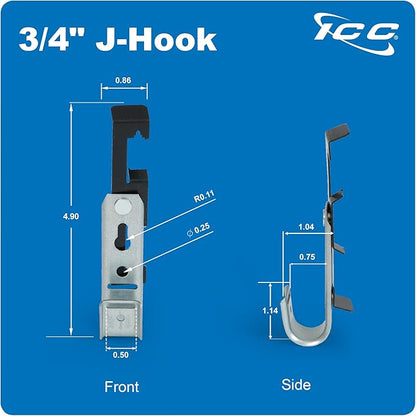ICC Batwing J Hook 3/4” Without Retainer Clip - Galvanized Steel Cable Management Hooks for Hanging Cable to Hanger Wire and Threaded Rod - Rust-Resistant, EIA and TIA Compliant - 3/4 Inch 25 Pack