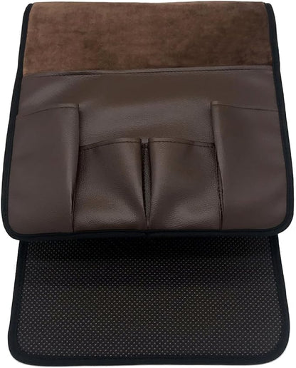 Wanty Velvet Sofa Couch Chair Armrest Soft Caddy Organizer Holder for Remote Control, Cell Phone, Book, Pencil (Brown)