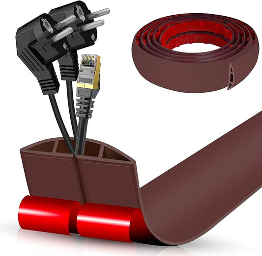 Floor Cord Cover Cavity 0.8"x0.37" Self Adhesive Cord Hider, 10FT Low Profile Cable Management, Extension Strip Protector for Wires, Prevent Cable Trips for Offices, Gyms, Exhibitions（Coffee）