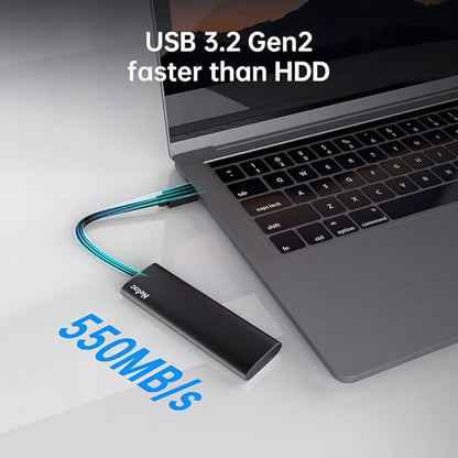 Netac 500GB Portable SSD USB 3.2 Gen 2 (10 Gbps, Type-C) External Solid State Drive Backup Slim Portable Drive for File Storage/Business Travel Essential, Rapid Read & Write Low Noise, Zslim