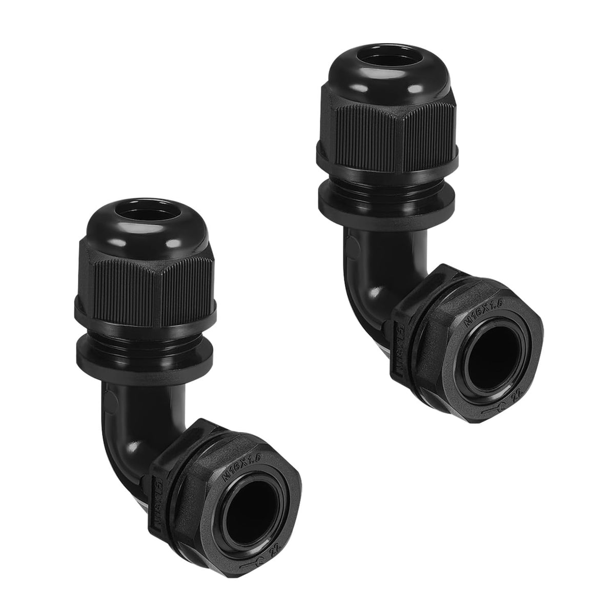 LeMotech M25 Cable Gland, 90 Degree Adjustable 13-18mm Strain Relief, Cord Connectors Nylon Joints with Gaskets, 2 Pcs, Grey