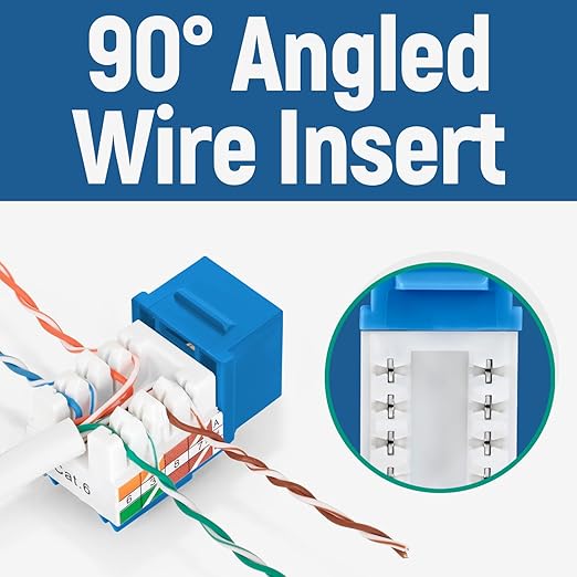 Everest easyJACK - 90° Angled Speed Termination Keystone Tool Set - with 20-Pack of RJ45 Cat6 Keystone Jacks in Blue (Slim Profile Design) - Time Saver Network Punch Down Tool Cat6
