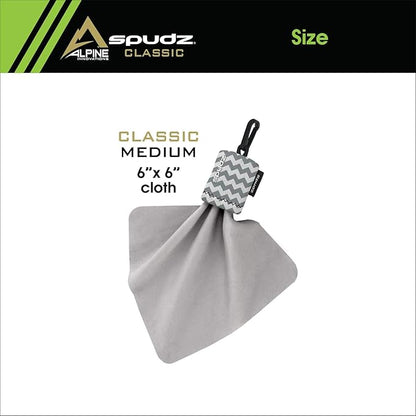 SPUDZ Classic Microfiber Lens Cleaner – Clip-On Pouch, Washable – for Binoculars, Scopes, Glasses, Screens | Gray Chevron, 6 x 6 Inch (3-Pack)