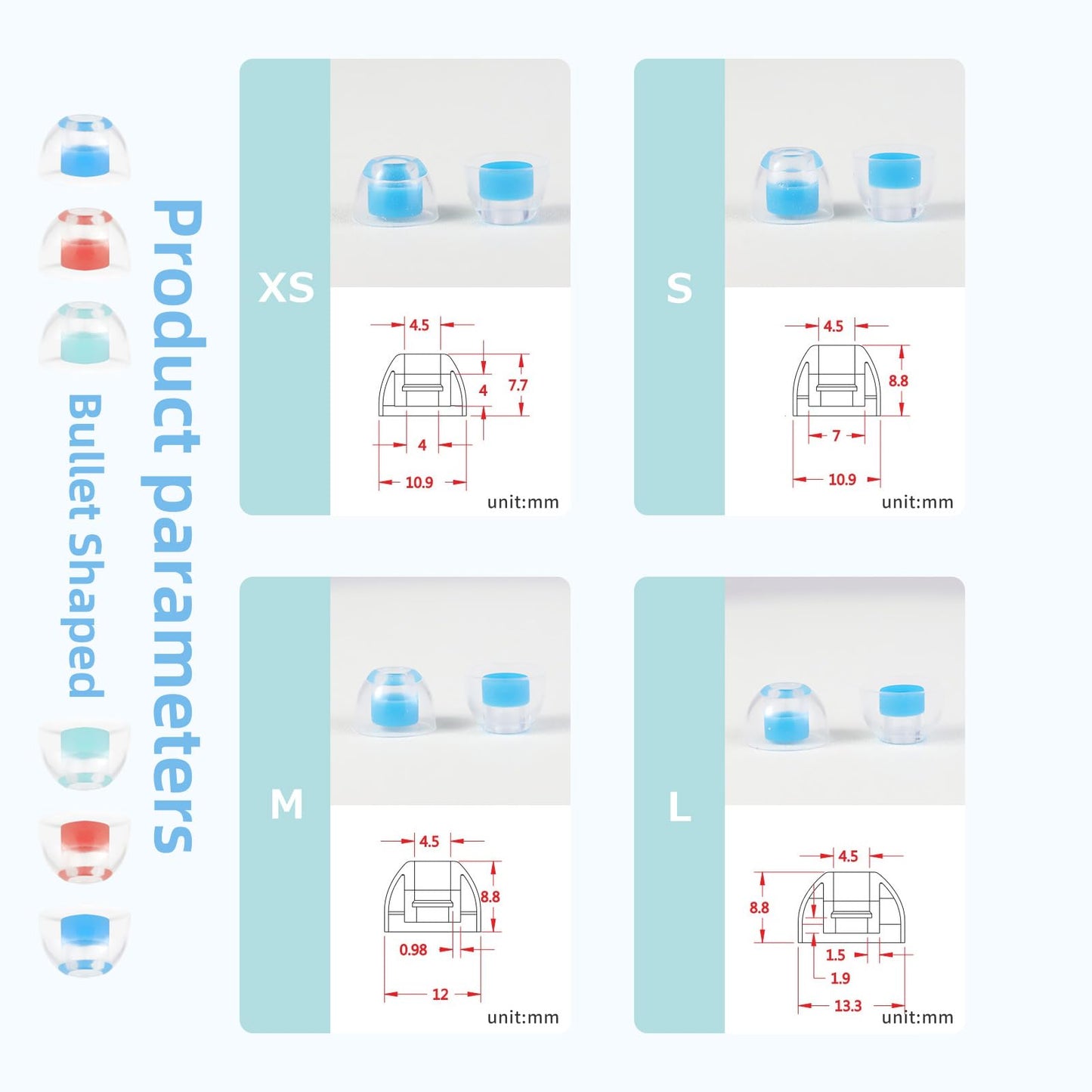 OKCSC 2 Pieces Soft Liquid Silicone Replacement Eartips,Breathable Eartips,Replacement Accessories with Box for Sleep,Study,Travel,Work,Daily Commute,Office,Bowl Type(1 Pairs/L/Blue/No Earphone)