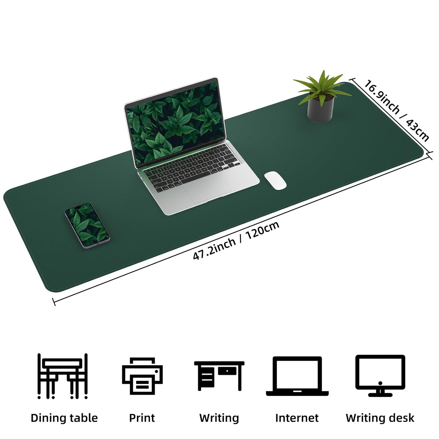 AFIING Leather Desk Pad Protector, Large Desk Mat with Natural Cork & PU Leather, Mouse Pad, Non-Slip, Waterproof Desk Writing Pad for Office and Home (Dark Green)
