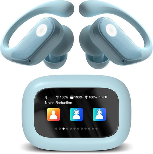 Wireless Earbuds, ANC Noise Cancelling Sport Ear Buds with Multifunctional Touch Screen, Bluetooth 5.4 Headphones, Bass Stereo Sound, 5 EQ Over The Ear Earbuds for Sports/Workout/Gym-Sky Blue