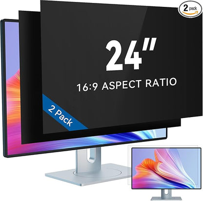 IPROKKO [2-Pack] 24 Inch Computer Privacy Screen Filter for 16:9 Widescreen Monitor, Removable 24inch Anti Blue Light Glare Privacy Shield, Anti Spy Security Protector for Hp Dell Asus Acer Samsung