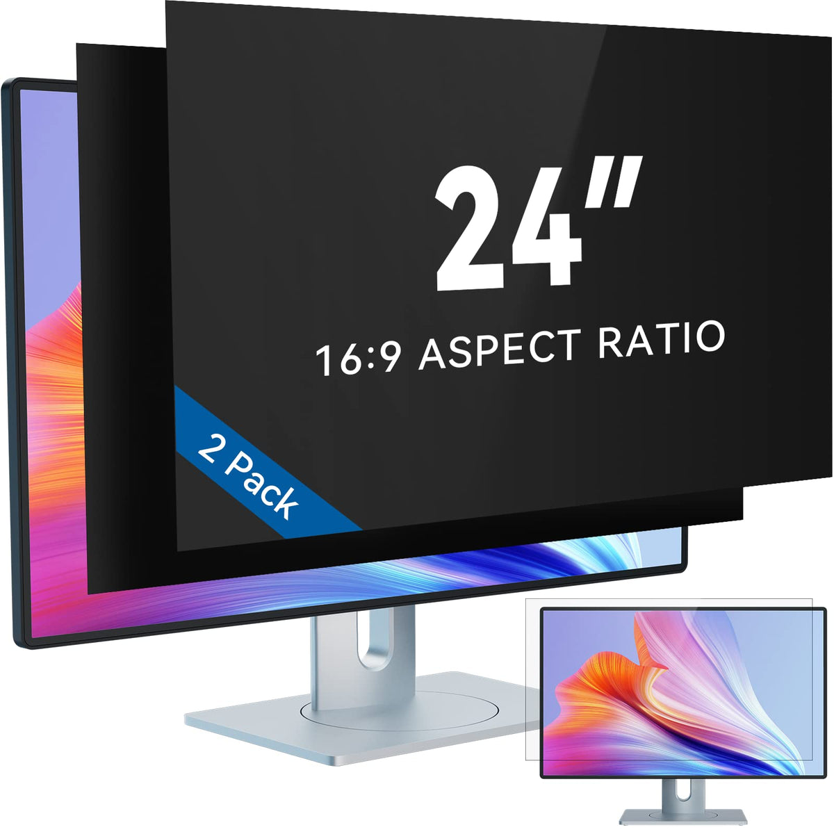 IPROKKO [2-Pack] 23.8 Inch Computer Privacy Screen Filter for 16:9 Widescreen Monitor, Removable 23.8in Anti Blue Light Glare Privacy Shield, Anti Spy Security Protector for Hp Dell Asus Acer Samsung