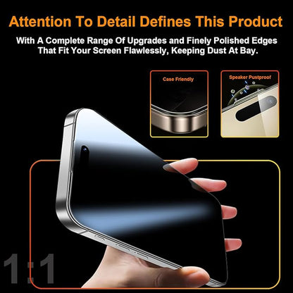 OneFish 2 Pack Privacy Screen Protector for iPhone 16e/13/13 Pro/14-4-Way 360° Anti-Spy Tempered Glass, 9H Hardness, 3D Curved Edges, Case-Friendly & Easy Installation