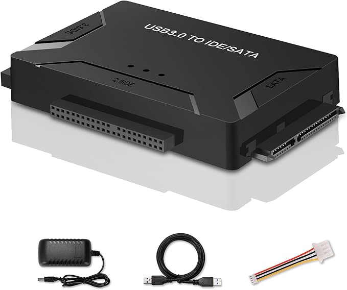 USB 3.0 to SATA IDE Adapter, Hard Drive Reader External Ultra Recovery Converter Compatible with 2.5" 3.5" HDD, SSD,5.25-inch DVD/CD-ROM Optical Drive Data Transfer with Power Supply